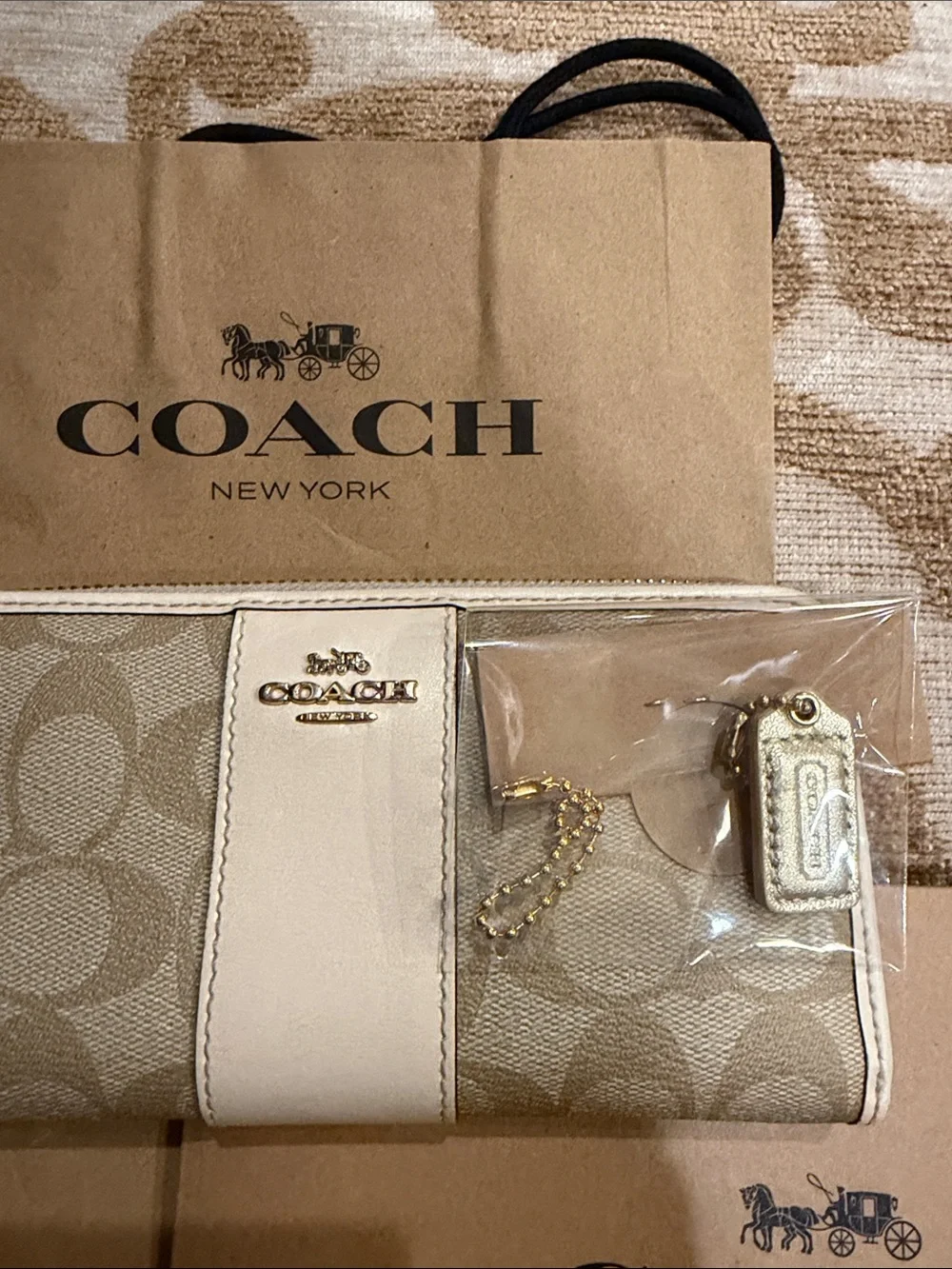 Coach Beige and Chalk Signature Continental Wallet